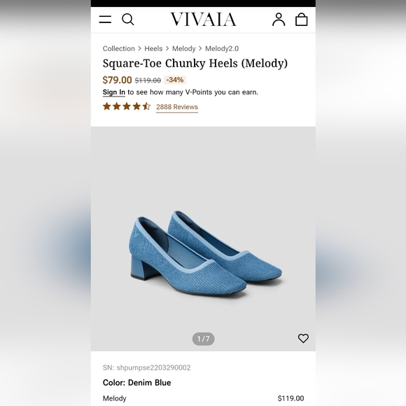 Vivia Square-Toe Chunky Heels (Melody) Denim Blue - Picture 3 of 7
